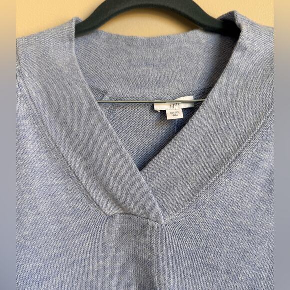 J. JILL Overlapping V Neck‎ Sweater XS Cotton Blend Blue Cozy Comfy luxury NEW - Picture 3 of 10